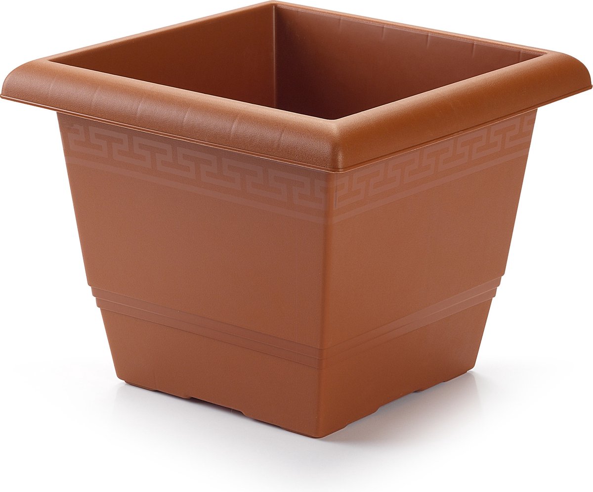 Plantenbak terra cotta 26 x 26 x 20 cm - Bloembak vierkant van kunststof - Binnenmaat 25 cm