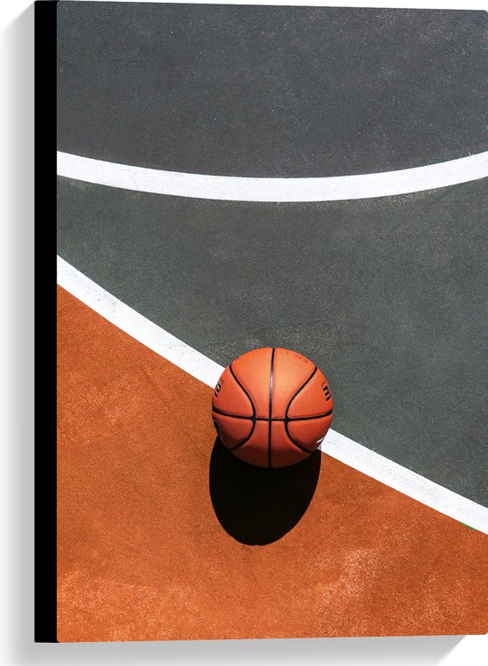 Canvas - Bovenaanzicht van Basketbal op Lijnen van Basketbalveld - 40x60 cm Foto op Canvas Schilderij (Wanddecoratie op Canvas)