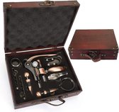 Antieke houten doos wijn accessoires gift set, konijn wijn opener, wijn kurkentrekker wijn stopper en wijn tuit set (antiek 01)