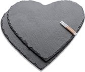 Leistenen plaat serveerplaat hart set van 2, leisteen harten 30 cm met krijtstift, serveerplaten van leisteen, leisteen hart voor serveren en beschrijven