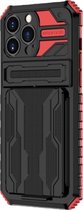 Hoesje geschikt voor iPhone 12 - Backcover - Rugged Armor - Kickstand - Extra valbescherming - TPU - Zwart/Rood
