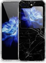 Smartphone hoesje Geschikt voor Samsung Galaxy Z Flip 5 Transparant Hoesje Marmer Zwart