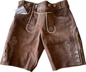 Korte Lederhosen Man - Echt leer - maat 58 (XXL) - Donkerbruin Koeienleder - Beierse Kleding voor Oktoberfest