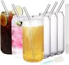Lot de 6 verres à long drink de 550 ml en forme de canette, tasse en verre avec paille, verres à coca cola épais, carafe en verre pour café glacé, bière, smoothies, milkshakes
