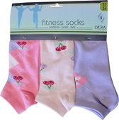 Meisjes enkelkousen fitness fantasie cherry - 6 paar gekleurde sneaker sokken - maat 31/34