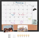 Magnetische whiteboard kalender en prikbord, 45 cm x 55 cm, combinatie van droog afwasbaar whiteboard, kunstzwart houtnerfframe (ZHYL-BK-4555) UK