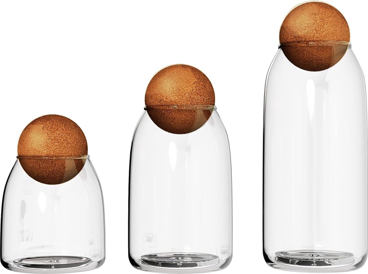 Lot De 3 Bocaux En Verre Borosilicate 2 Litres - Avec Couvercle En Bambou Et Joint Silicone - Hermétiques, Passe Au Lave-vaisselle Et Micro-ondes