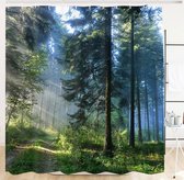 Bos douchegordijn, groen, antischimmel, textiel, waterdicht, badgordijn, wasbaar, met 12 haken, 120 x 180 cm