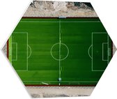 PVC Schuimplaat Hexagon - Bovenaanzicht van Felgoen Voetbalveld - 50x43.5 cm Foto op Hexagon (Met Ophangsysteem)