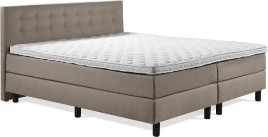 Boxspring Luxe 140x210 Knopen Taupe Lederlook