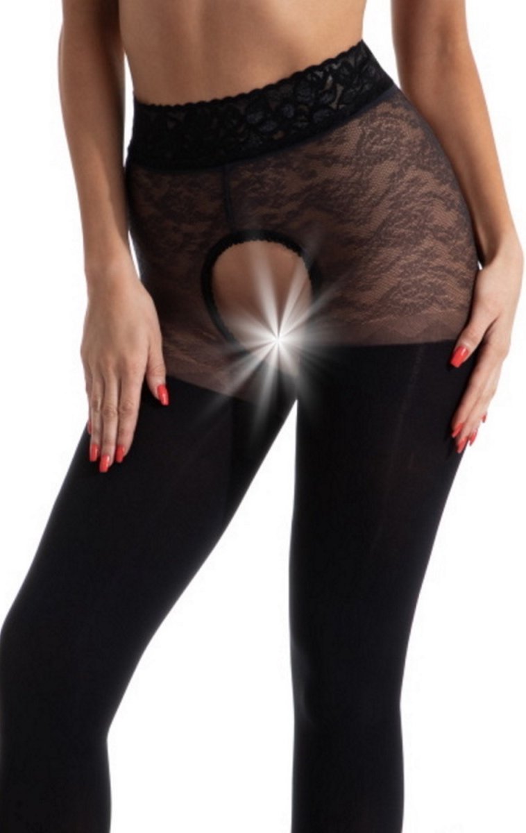 Panty open Kruis - 60/30 Denier - Kleur: Zwart - Maat: XXL - Model: Blackdiamond - Merk: Amour