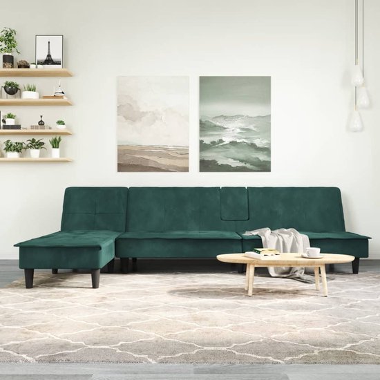 The Living Store Canapé-lit en forme de L 255x140x70 cm velours vert foncé