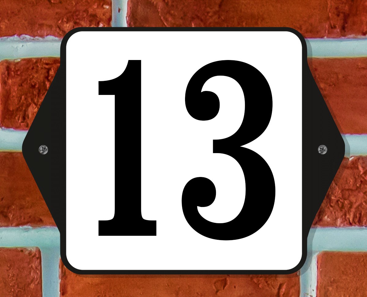 Huisnummerbord Klassiek - Nummer 13 - 14 x 11 cm - incl. bevestiging | - naambord - nummerbord - voordeur