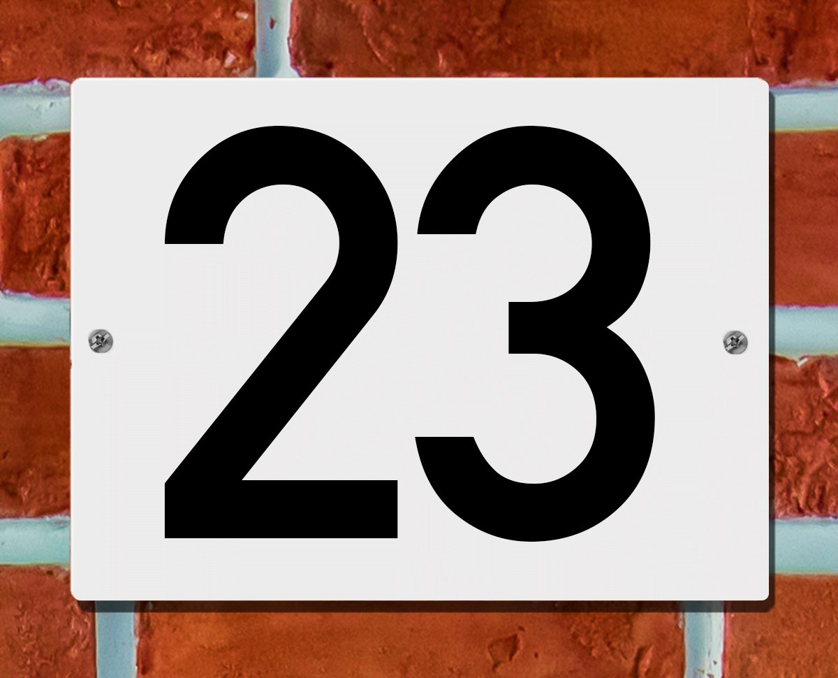 Huisnummerbord Wit - Nummer 23 - 15 x 12 cm - incl. bevestiging | - naambord - nummerbord - voordeur