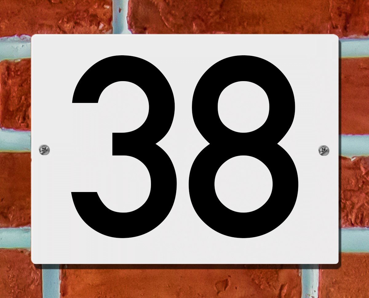 Huisnummerbord Wit - Nummer 38 - 15 x 12 cm - incl. bevestiging | - naambord - nummerbord - voordeur