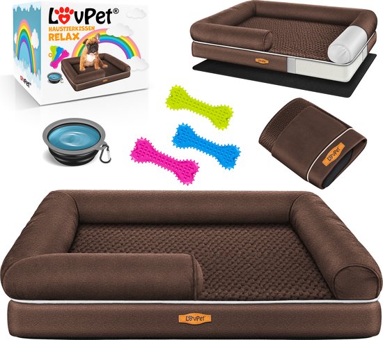 Foto: Lovpet hondenmand orthopedisch hondenbed hondenkussen relax inclusief kom 3x kauwbotten hondenbank voor kleine middelgrote grote honden hoes afneembaar en wasbaar m 91 x 71 x 25 cm bruin