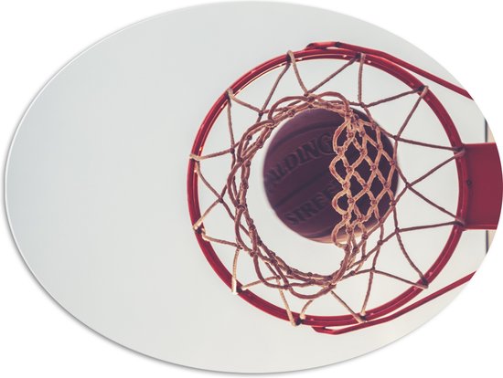 PVC Schuimplaat Ovaal - Basket door Basketbal Heen - 80x60 cm Foto op Ovaal (Met Ophangsysteem)