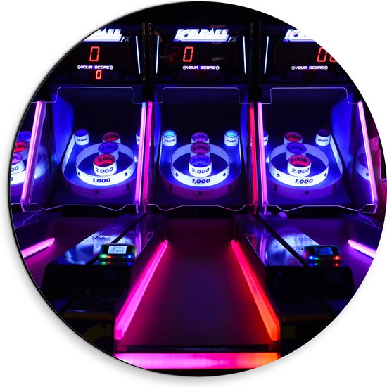Dibond Muurcirkel - Ballengooien Spel in Arcade Hal - 30x30 cm Foto op Aluminium Muurcirkel (met ophangsysteem)