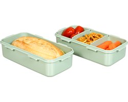 Lock&Lock Kleine Lunchbox - Bento Box - Snackdoosjes - Met Compartimenten | Vakjes - Volwassenen en Kinderen - To Go - Lekvrij - BPA vrij - Set van 2 stuks - 2x 470 ml - Groen - LocknLock