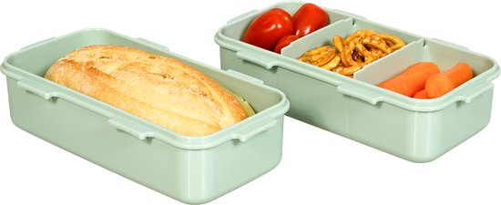 Lock&Lock Petite boîte à lunch – Boîte à bento – Boîtes à collations – Avec compartiments | Coffrets - Adultes et Enfants - To Go - Anti-fuite - Sans BPA - Set de 2 pièces - 2x 470 ml - Vert