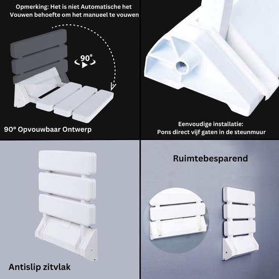 Douchestoel Inklapbaar Douche Klapstoel Opvouwbare voor Senioren (wit)