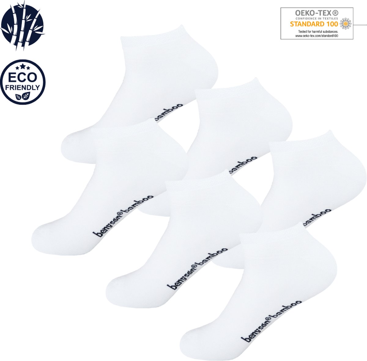 BENYSØN® Bamboe Sneakersokken | 6 Paar | Naadloos | Wit | Maat 41-46 | Seamless Toes | OEKO-TEX Standaard 100