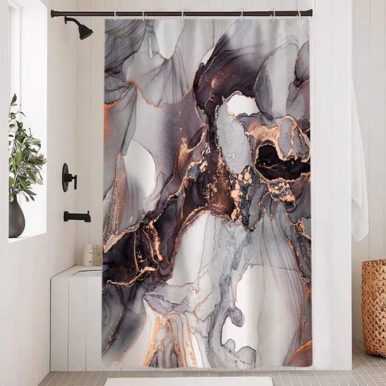 Rideau de Douche 180x200 cm, Tissu Polyester Imperméable Anti