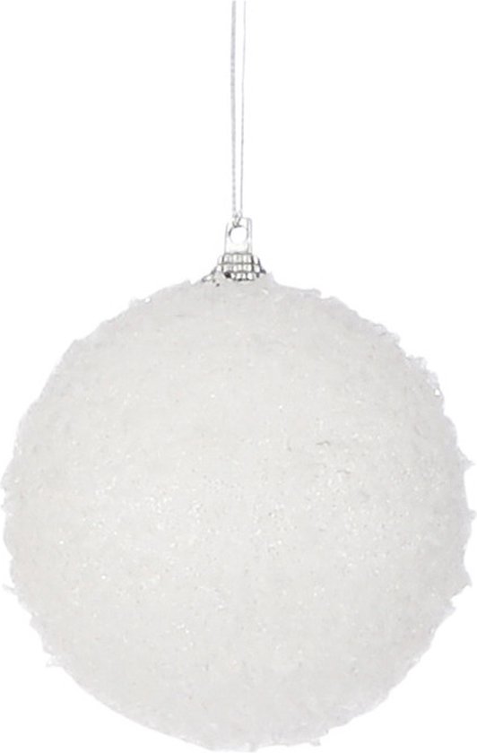 Mica Decorations 1x Witte sneeuw kerstballen/sneeuwballen 8 cm - Kerstboomversiering/kerstversiering/boomversiering