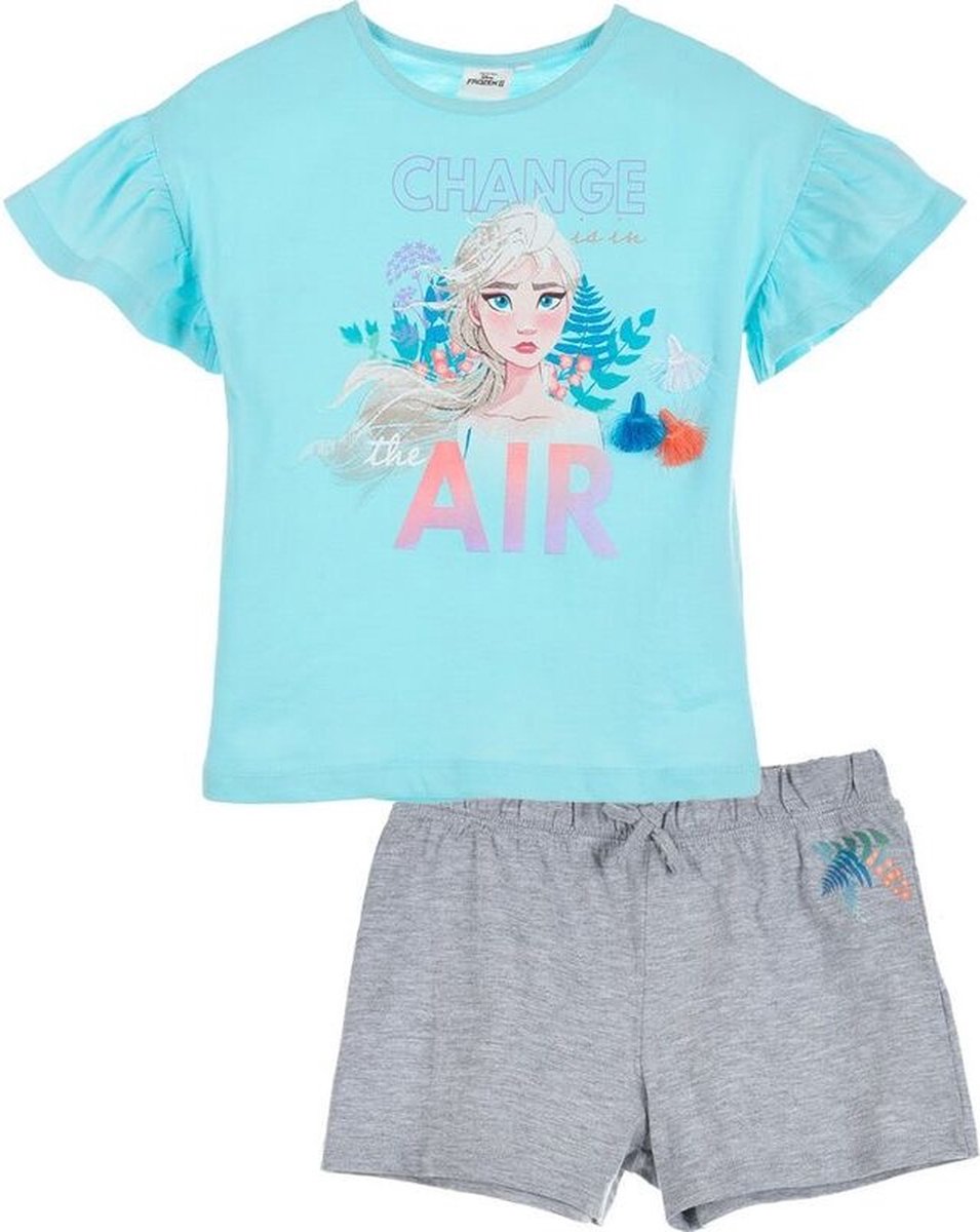 Disney Frozen Set / Pyjama / Shortama - Biologisch Katoen - Lichtblauw/Grijs - maat 122/128 (8 jaar)