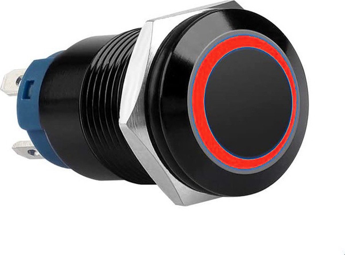 Push schakelaar rode verlichting - met socket - 19mm