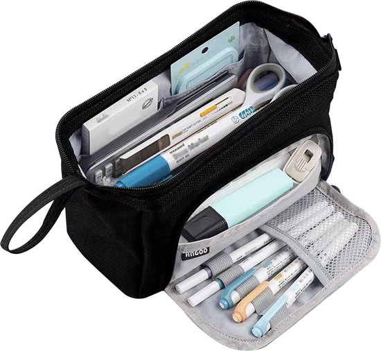 Trousse LIXIN - Zwart - Trousse pour garçons et filles - Toile - Lin -  Grande capacité