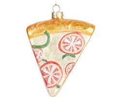 BRUBAKER Pizza - Handgeschilderde Glazen Kerstbal - Handgeblazen Kerstversiering - Grappige Kersthanger - Kerstboom Decoratie - 11.5cm