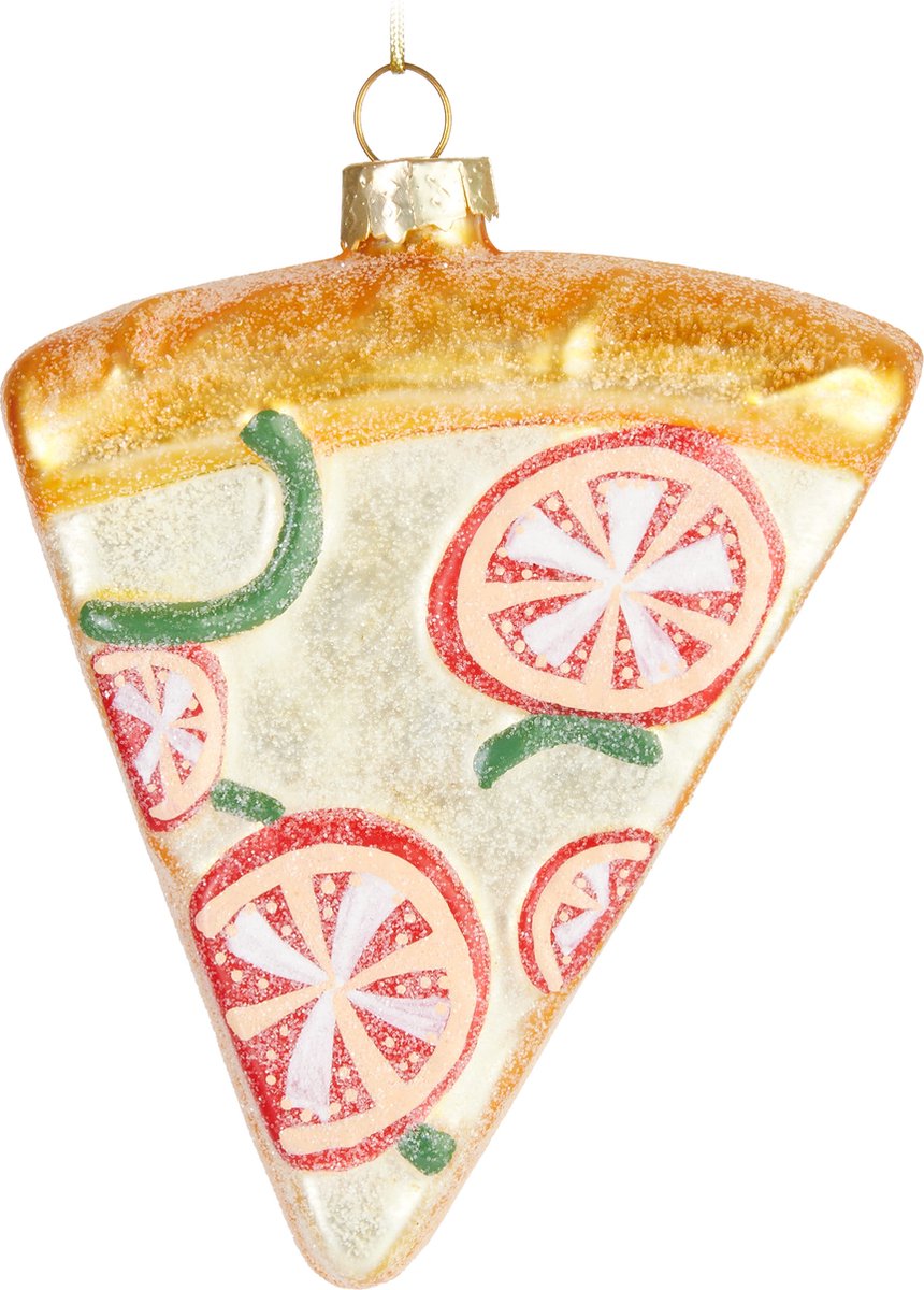 BRUBAKER Pizza - Handgeschilderde Glazen Kerstbal - Handgeblazen Kerstversiering - Grappige Kersthanger - Kerstboom Decoratie - 11.5cm