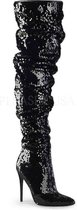 COURTLY-3011 - (EU 42,5 = US 12) - 5 Ruched Sequined Thigh High Boot, 1/3 Side Zip