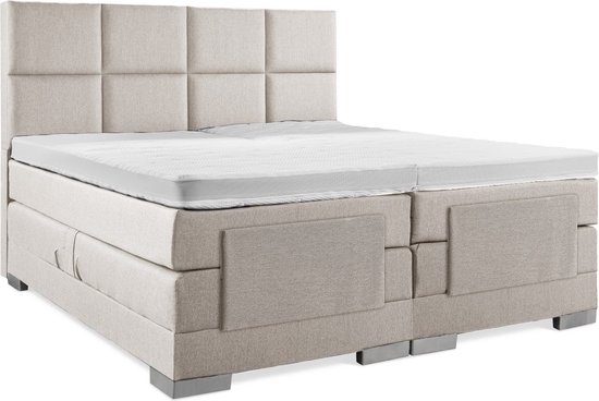 Soft bedden Elektrische Boxspring - 160x220 - Incl. 8 vlaks hoofdbord - Beige met plint