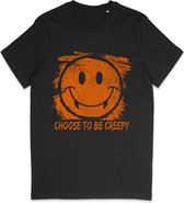 T Shirt Jongens Meisjes - Halloween Smiley - Zwart - Maat 116