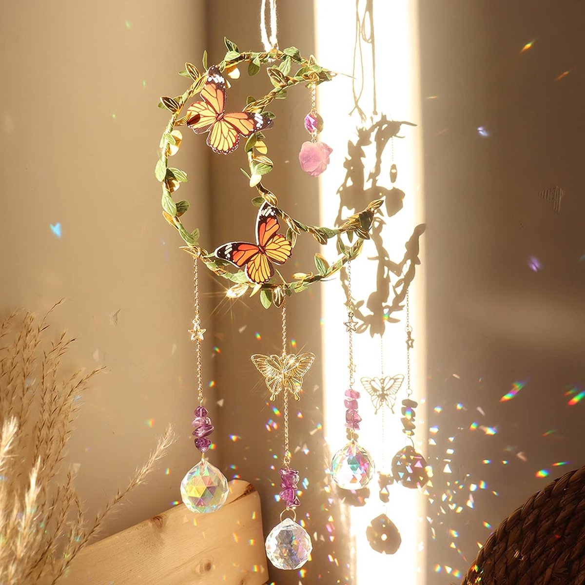 Attrape-soleil papillon en cristal pour fenêtre intérieure à