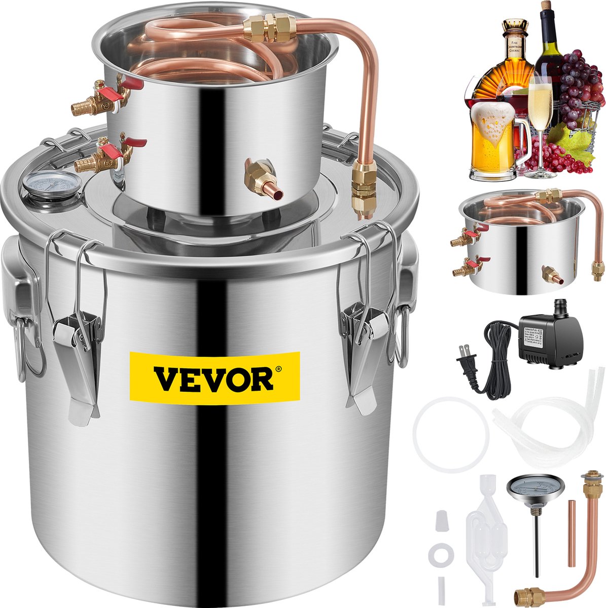 VEVOR Alcohol Distilleerder Still 30l Thuis Wijn Distilleerder Pomp