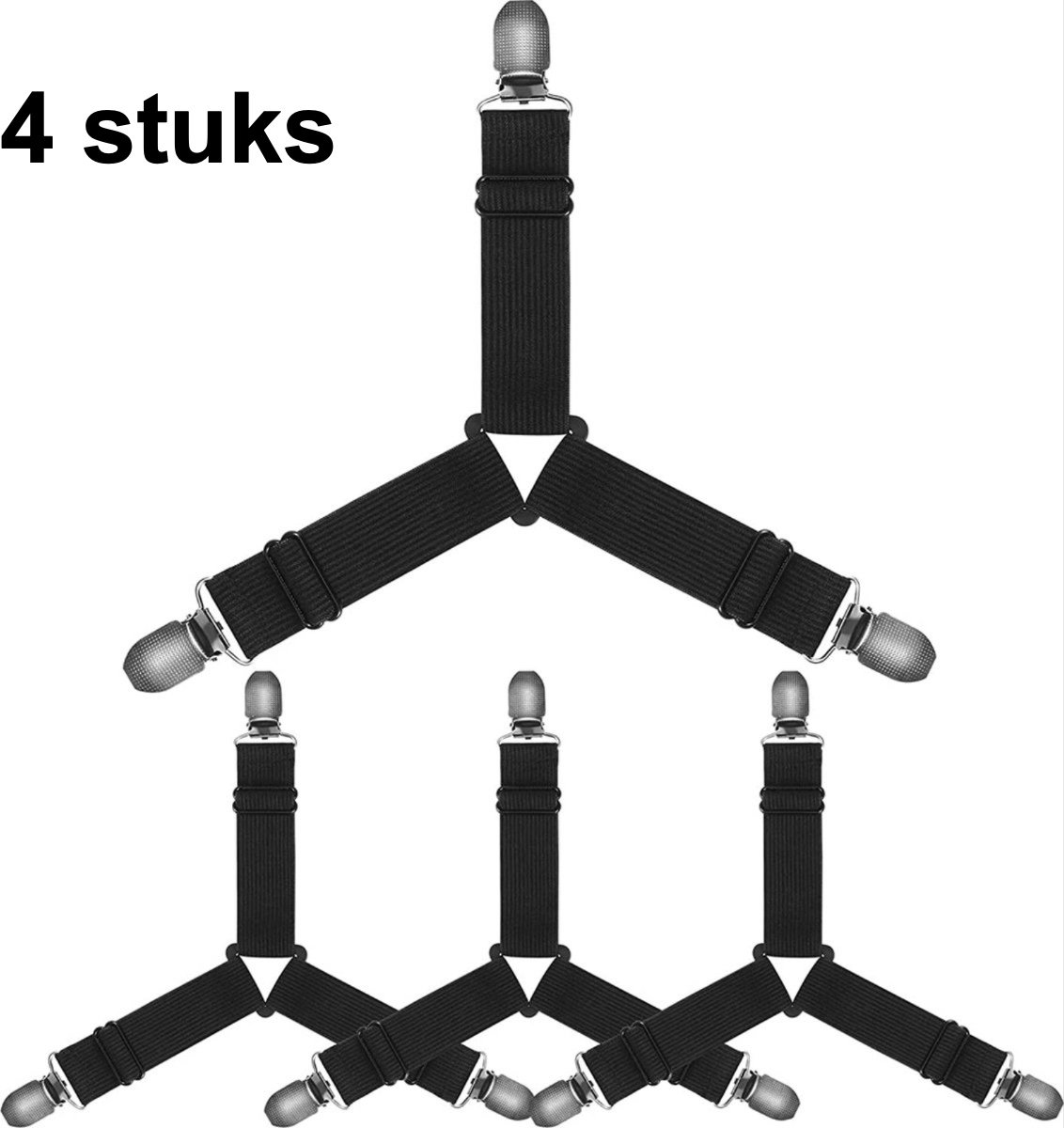 CHPN - Lakenspanner - Hoeslaken klemmen - Hoeslaken op zijn plaats - Hoeslaken spannen - 4 stuks - Zwart - Bretels voor hoeslaken - Laken Aanspanners - Dekbed Lakenspanner Clips - Houdt hoeslaken op zijn plek