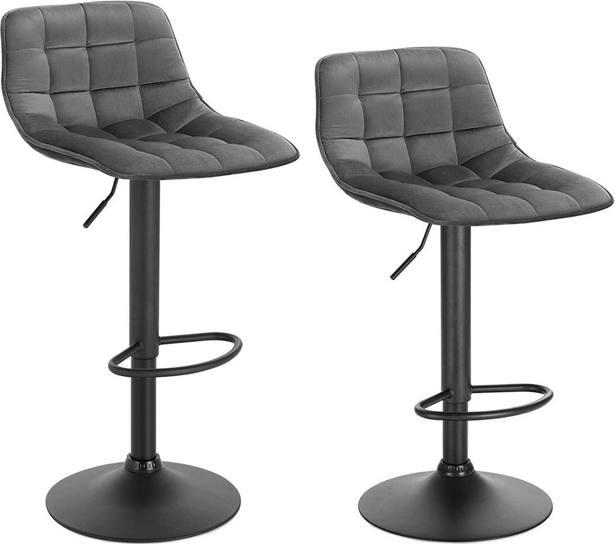 Happyment Barkrukken Terino Velvet - Met rugleuning - Bordeaux - Set van 2 - Keuken - Barstoelen ergonomisch - Verstelbaar in hoogte - Zithoogte 60-82cm Grijs