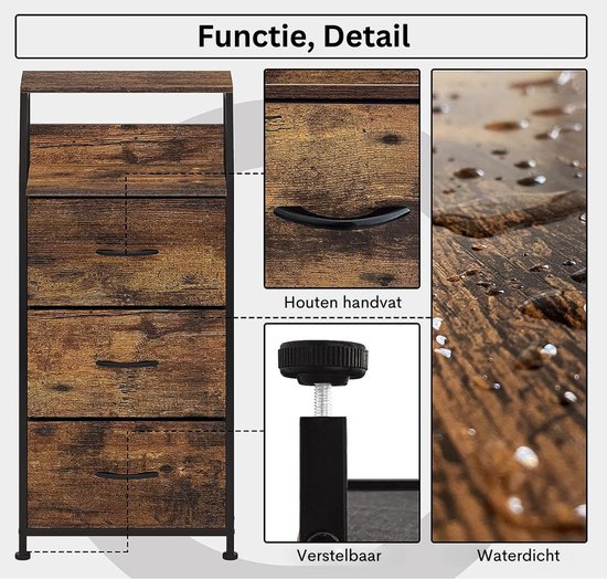 Vintage Hoekkast - Opbergkast met 3 laden, hoekkast, vintage dressoir, kast, opbergkast, organizer voor woonkamer, slaapkamer, hal, keuken, kantoor, hout, staal, bruin, zwart van Vintage — afbeelding 5