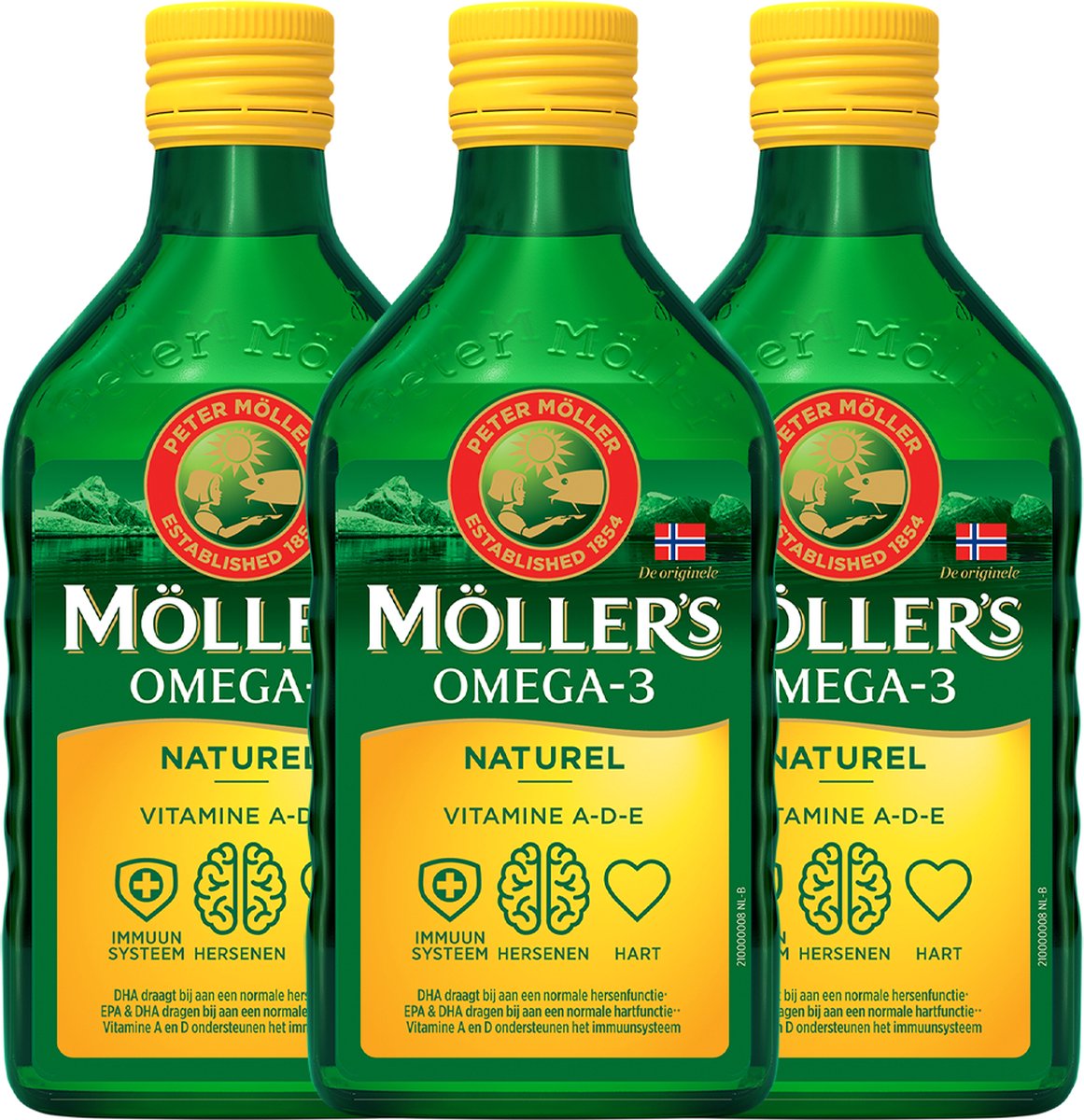 Goedkoopste Möller's Omega-3 Levertraan Naturel - 3 x 250ml - Omega-3 visolie - Levertraan vloeibaar - Pure levertraan visolie