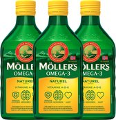 Möller's Omega-3 Huile de foie de morue Naturelle - 3 x 250 ml - Huile de poisson oméga-3 - Huile de foie de morue liquide - Huile de foie de morue pure huile de poisson