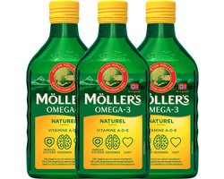 Möller's Omega-3 Levertraan Naturel - 3 x 250ml - Omega-3 visolie met vitamine D - Levertraan vloeibaar - Pure levertraan visolie