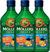Bol.com Möller's Omega-3 Levertraan Tutti Frutti - 3 x 250ml - Visolie voor kinderen - Omega-3 met vitamine A D en E - Pure Leve... aanbieding