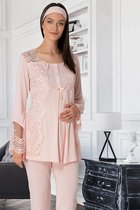 Zwangerschaps- en - borstvoedingspyjama - 2 delig - Somon - met kanten kraag - Vrouwen kleding - Ziekenhuis kleding - Dames kleding - voor na de bevalling - Maat: XL