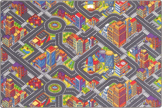 Fabriq Anti-Slip Speeltapijt Straat, Kindertapijt Voor Slaapkamer Kinderkamer & Speelkamer, Jongen & Meisje, 30%c2%b0c Wasbaar, 95x200cm, Smart City 5414956612708