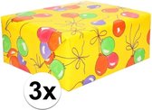 3x Inpakpapier/cadeaupapier met ballonnen 200 x 70 cm op rollen - Kadopapier/geschenkpapier
