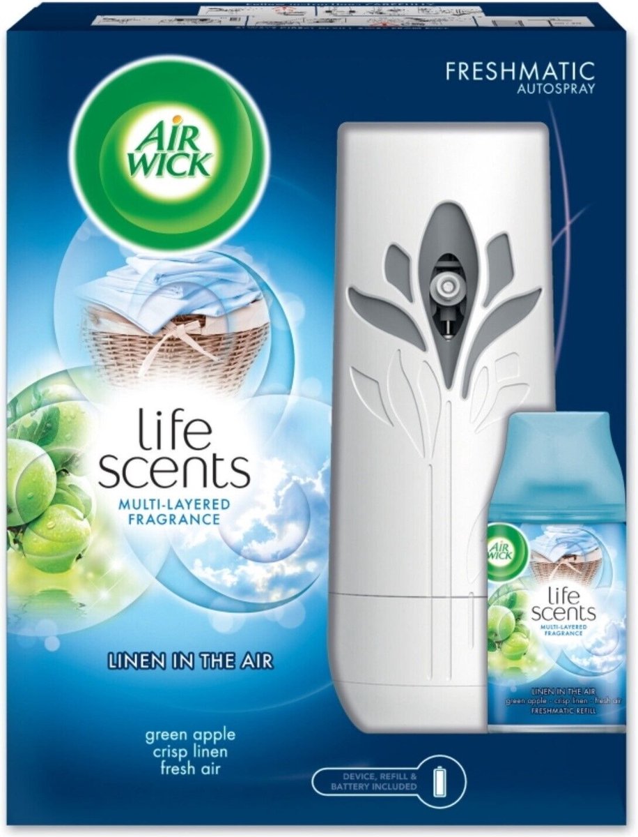 Airwick Freshmatic Dispenser met 1 x Refill - Life Scents - Linen in the Air - Green apple - Air Wick