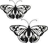 Tuin wanddecoratie vlinder - metaal - zwart - 36 x 25 cm